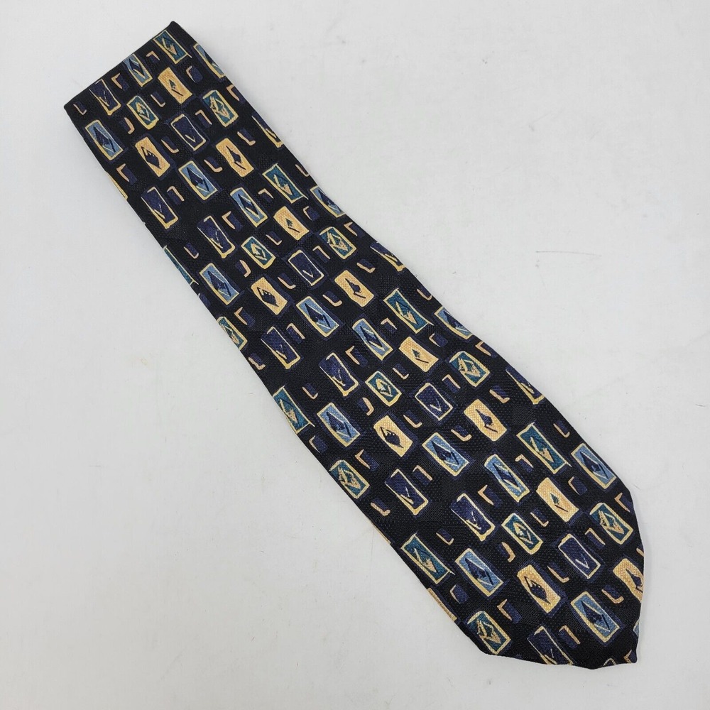 Eddie Bauer Tie Men Necktie Silk‎ Formal Necktie Geo Diamond USA Made Blue Adult